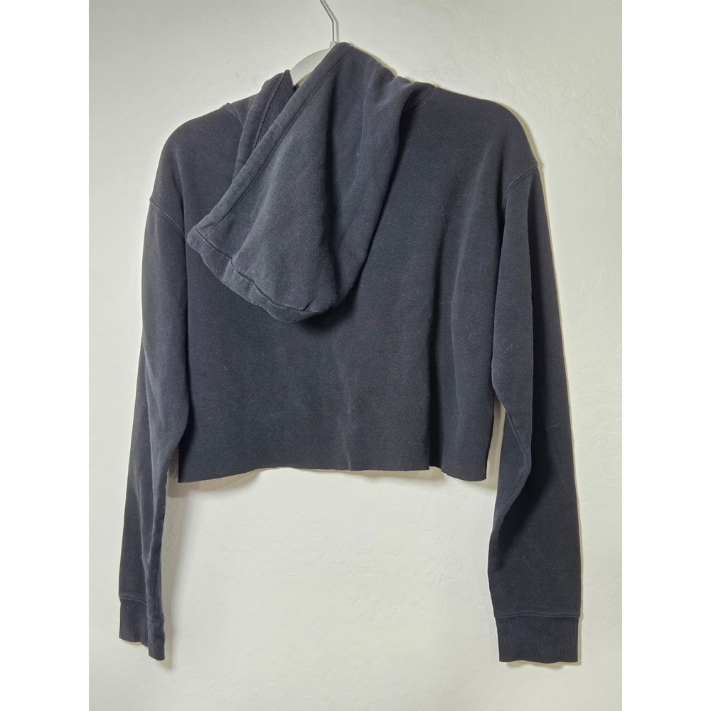 Wild Fable Black Cropped Hoodie Sweatshirt Raw Hem Small - Picture 2 of 4